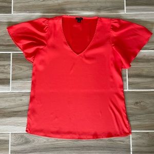 Ann Taylor | Vibrant Red Flutter Sleeve V-neck Blouse | XS